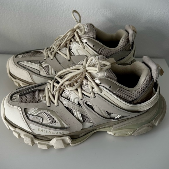 Balenciaga Taupe and Off-White Track Sneakers